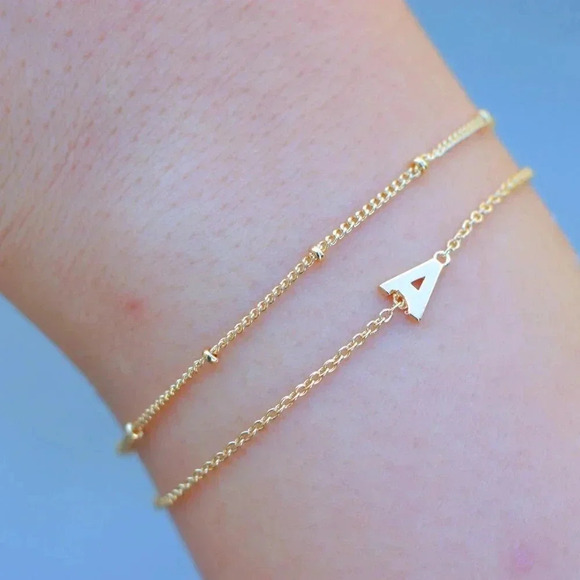▶ LIMITED EDITION!! Letter A-Z Initial Gold Bracelet 2 Layered Chain, ELDM22188 - Picture 6 of 16